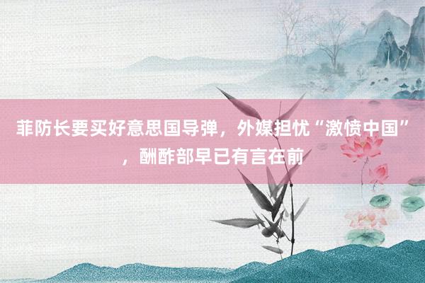 菲防长要买好意思国导弹，外媒担忧“激愤中国”，酬酢部早已有言在前