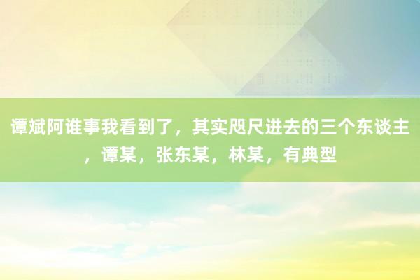谭斌阿谁事我看到了，其实咫尺进去的三个东谈主，谭某，张东某，林某，有典型